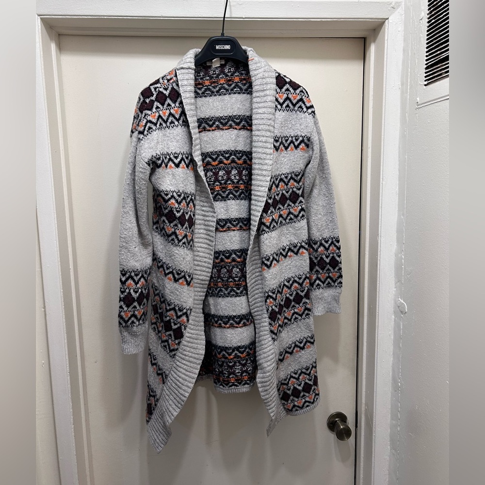 Vintage Y2K Caslon Open Long Midi Cardigan M Aztec Fairisle Southwest Women's